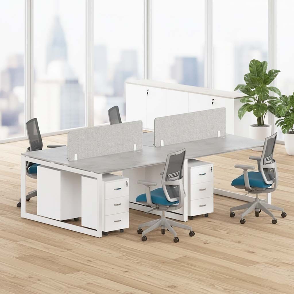 4 person workstation desk in open office layout
