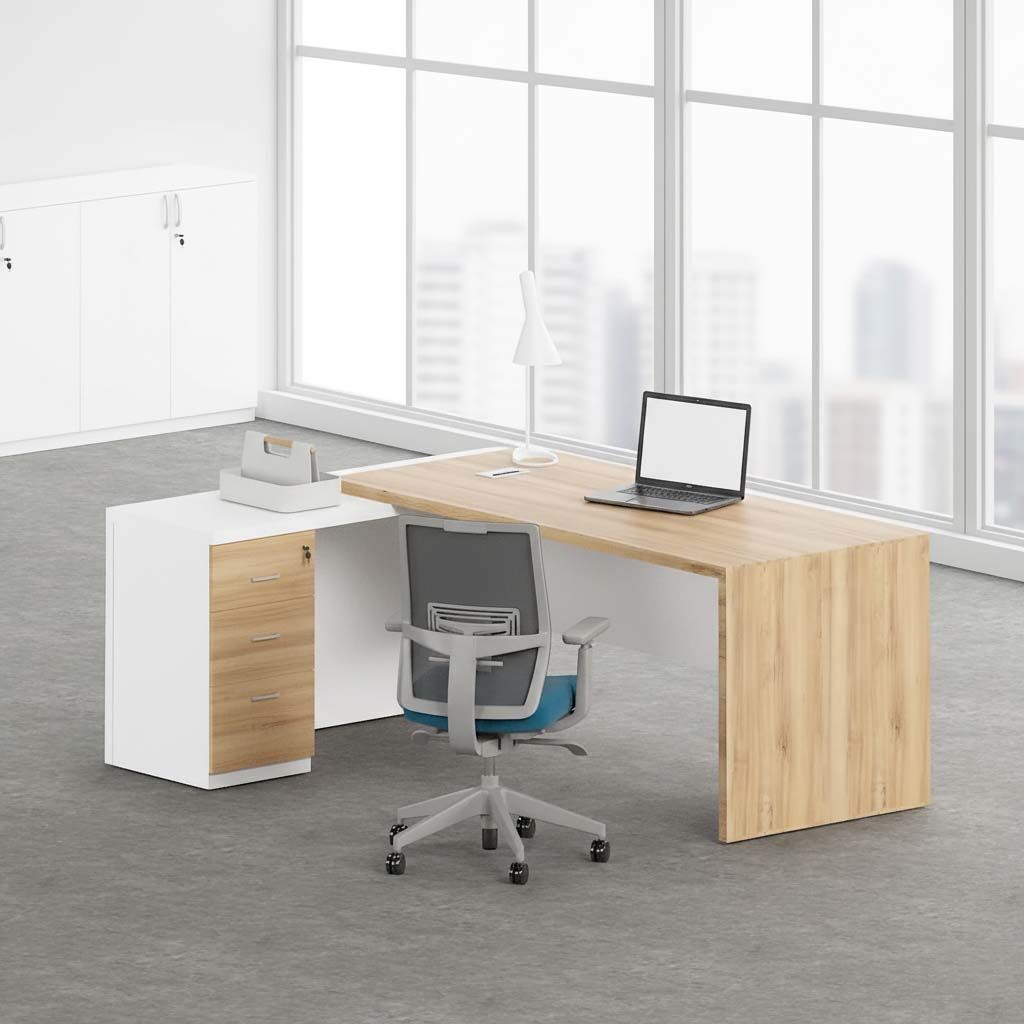 Contemporary L shape desk back