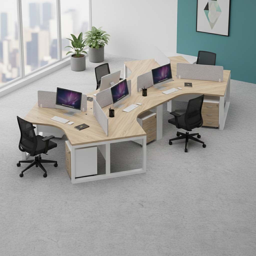 Wave shaped office workstation desk for team collaboration